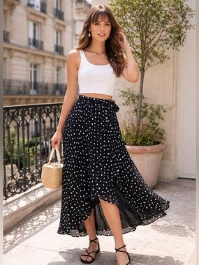 Anthropology Hutch Polka Dot Midi Skirt – Ruffle Wrap Small